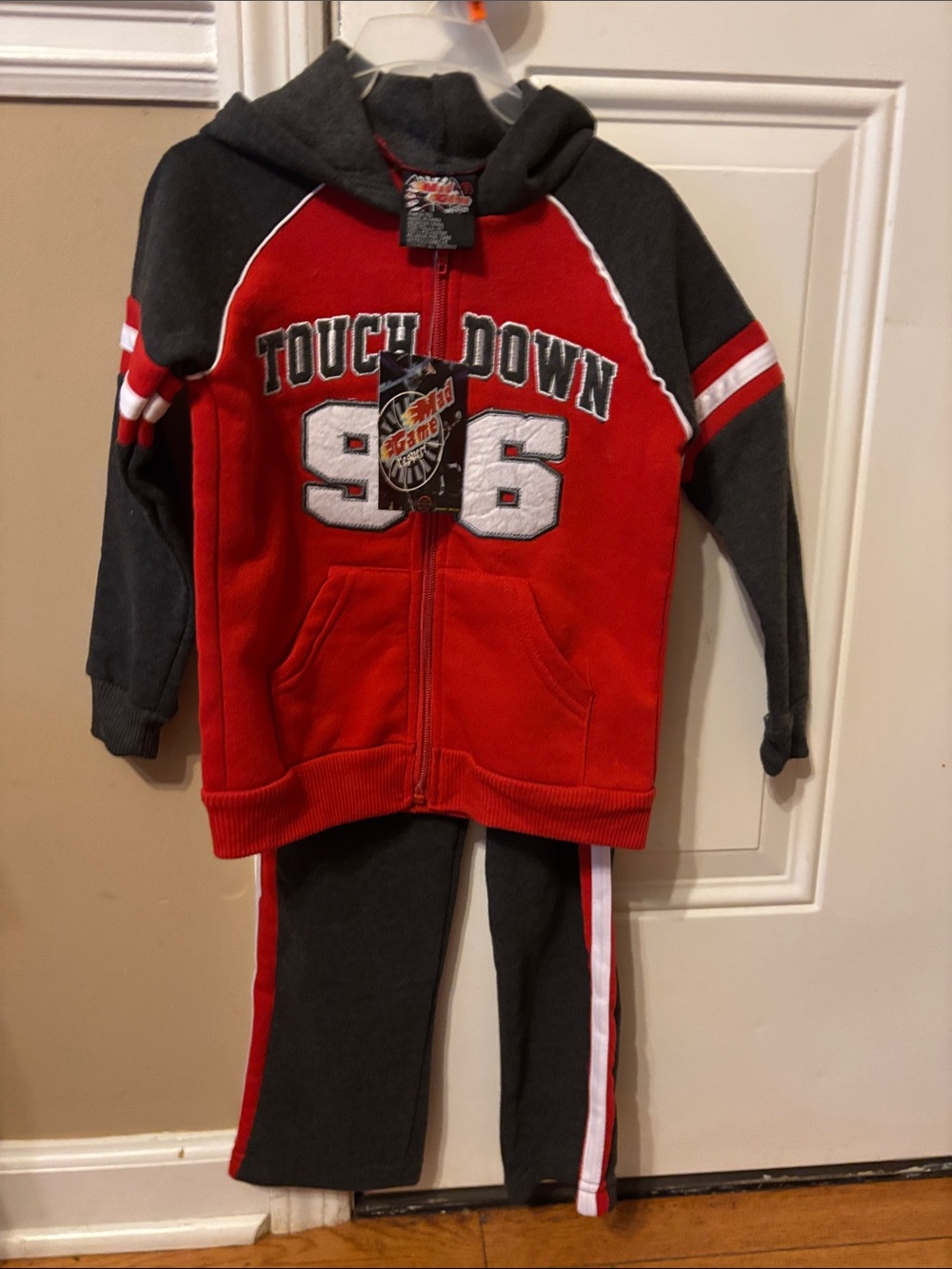 Kids 'Touchdown 96' Red & Charcoal Hoodie Set